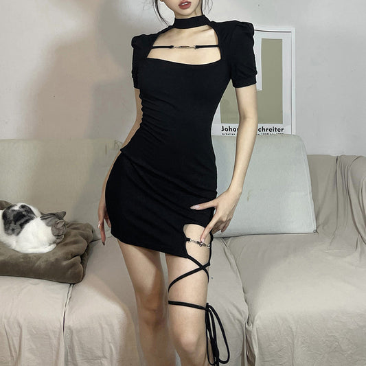 black short sleeve dress  KF70430