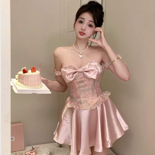 PINK CAMISOLE BOWKNOT DRESS KF83912