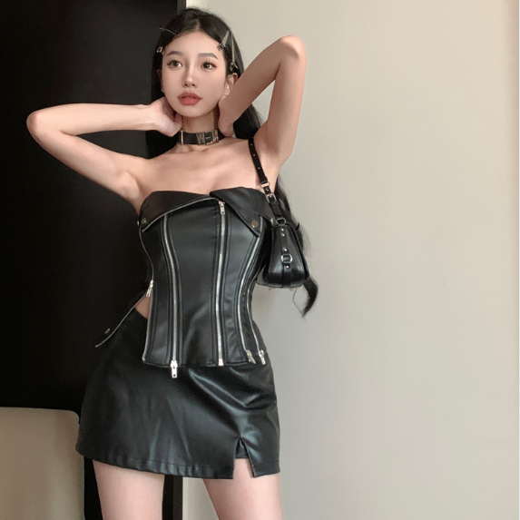 black leather vest tube tops  KF83917