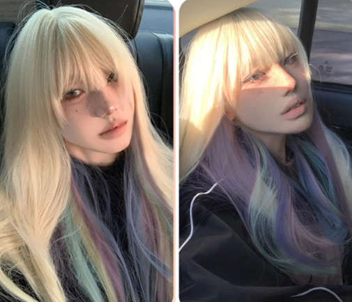 rainbow colored wig  KF11093