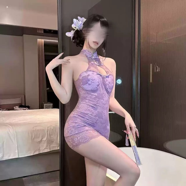 Purple lace cheongsam KF14702