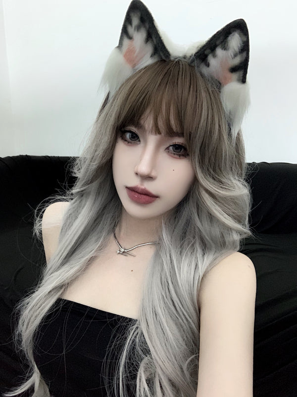 Gray Gradient Long Curly Wig  KF70126