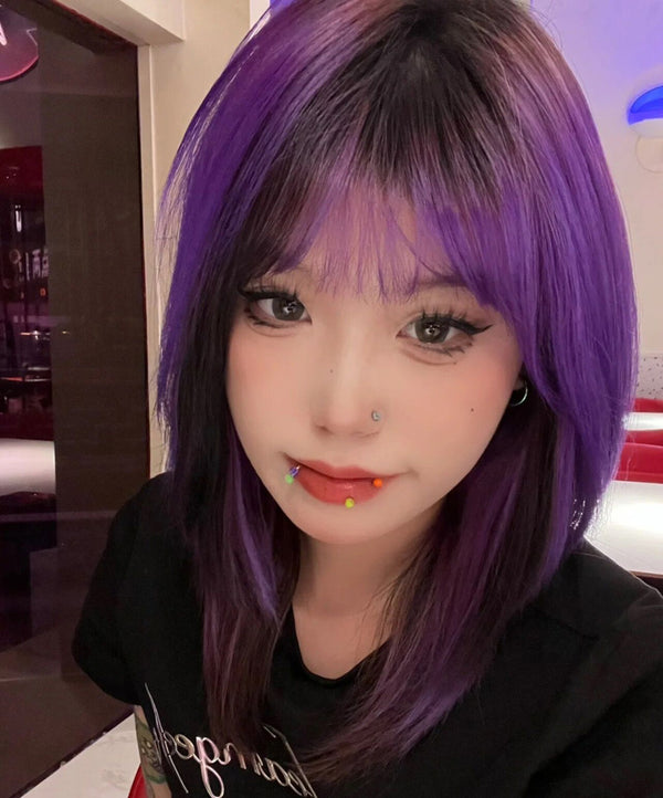 Black and purple wig KF11139