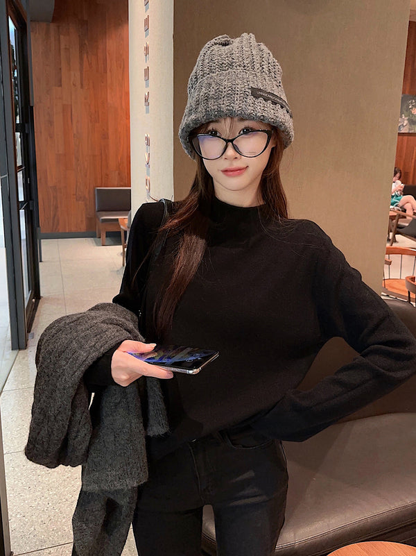 Solid color high collar sweater  KF70556