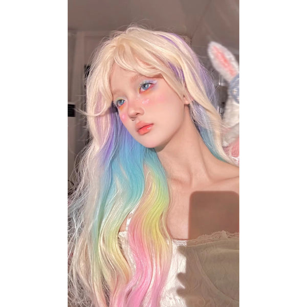 rainbow long curly hair KF11094