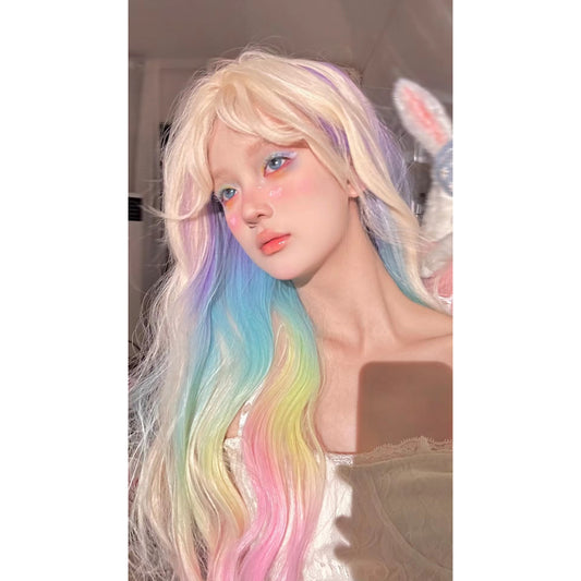 rainbow long curly hair KF11094