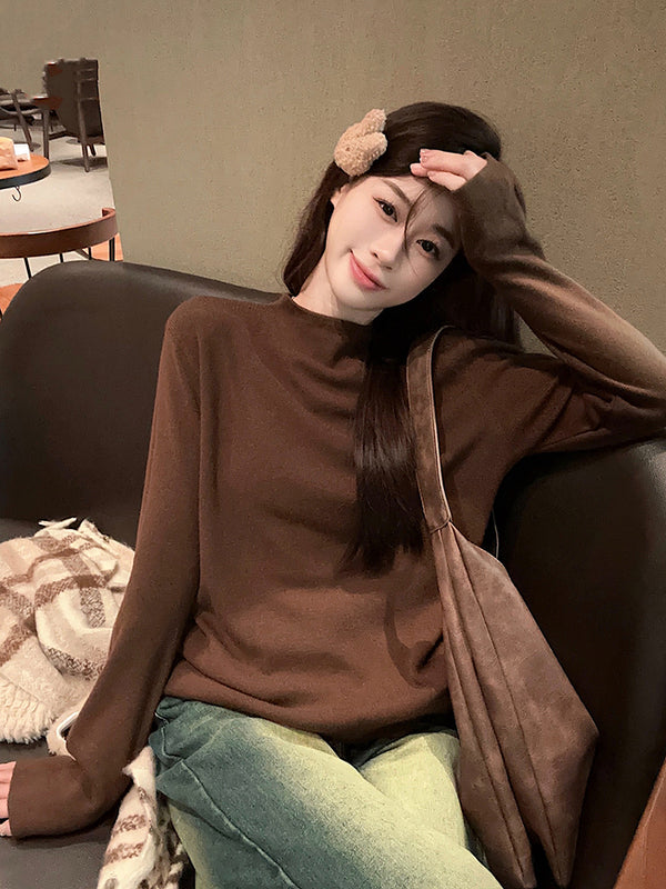 Solid color high collar sweater  KF70556