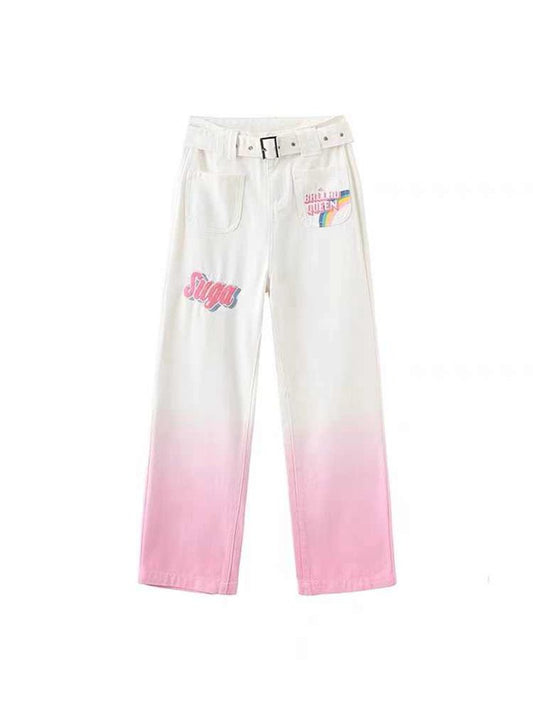 PLUS SIZE Gradient Pink Denim Pants KF83903