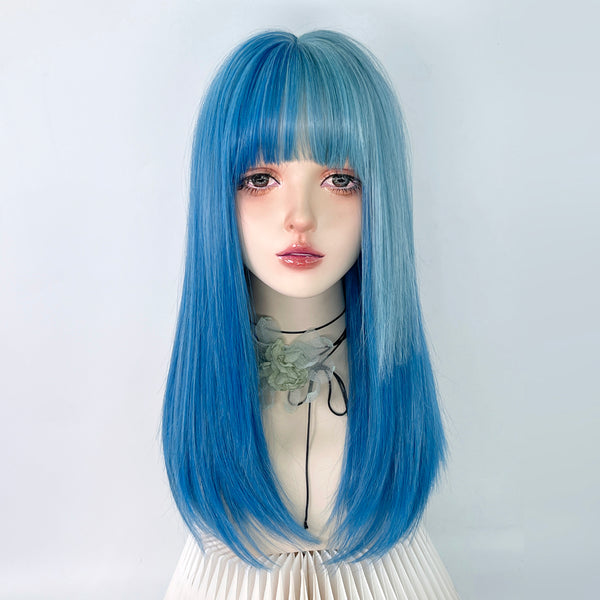 Blue purple long curly hair wig KF82427