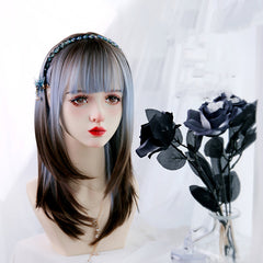 Blue Brown Gradient Long Straight Wig  KF70125