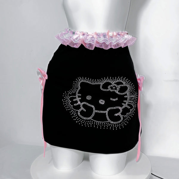 Cute cartoon black and pink skirt  KF70427