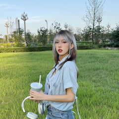 Silver gray long straight wig  KF70124
