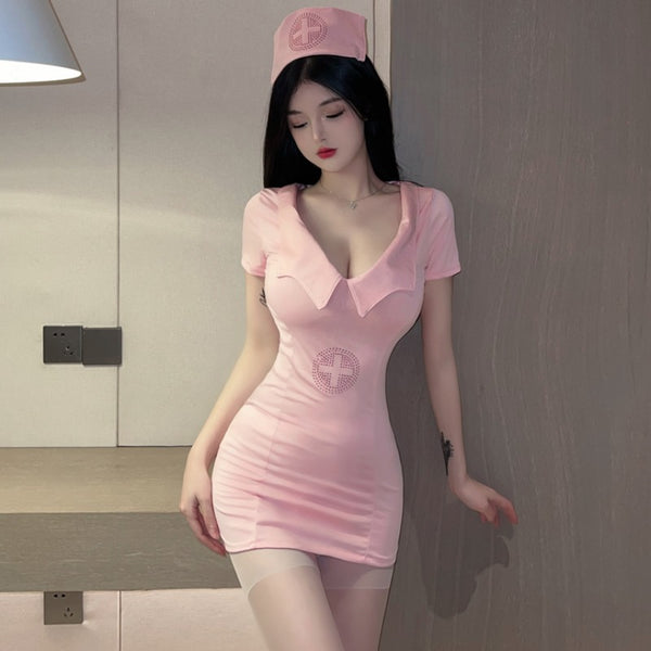 PINK/BLACK COSPLAY NURSE DRESS KF90016