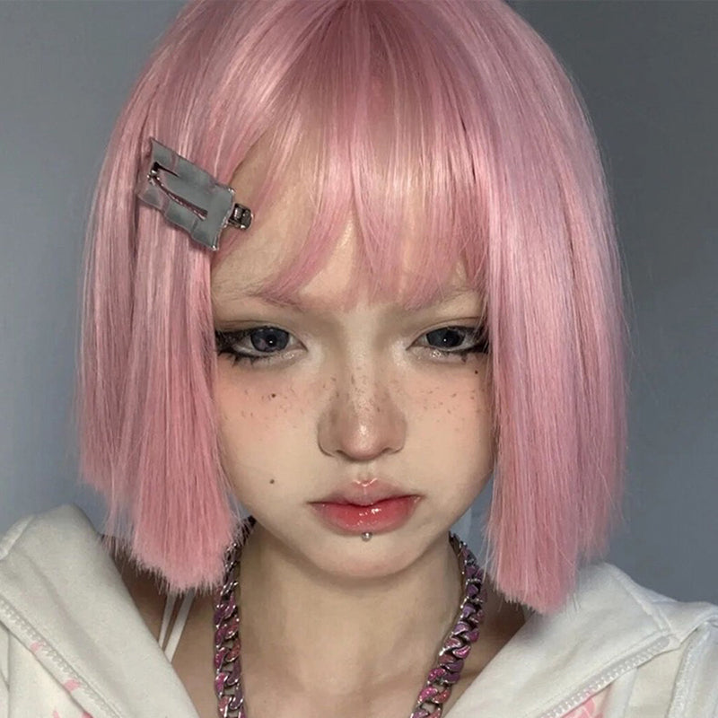 Pink short straight wig KF90500