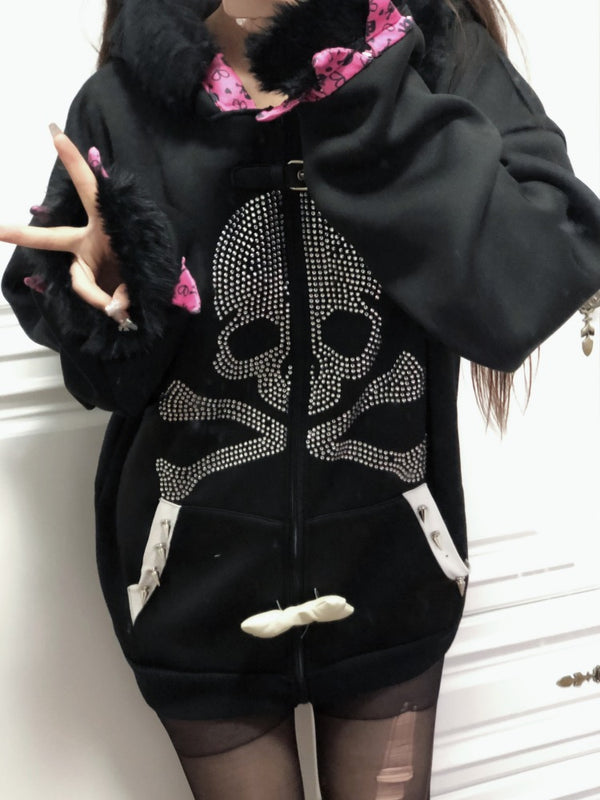 Skull loose fleece hoodie   KF70324