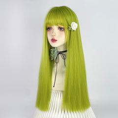 Green long straight wig KF81193