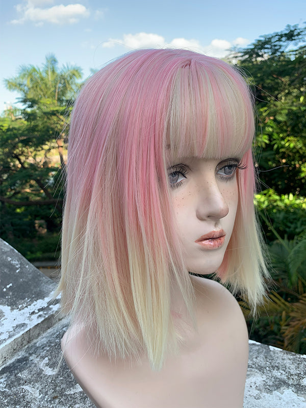 Pink gradient white wig KF11226