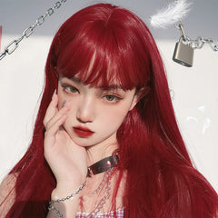Red long straight wig KF9570