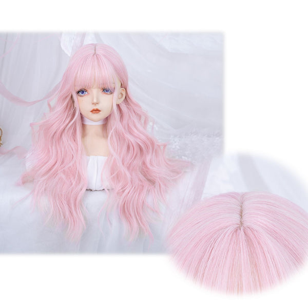 Pink long curly wig KF81461