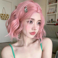 pink short curly wig  KF70157