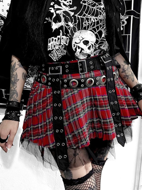 Gothic red and black plaid skirt  KF70400