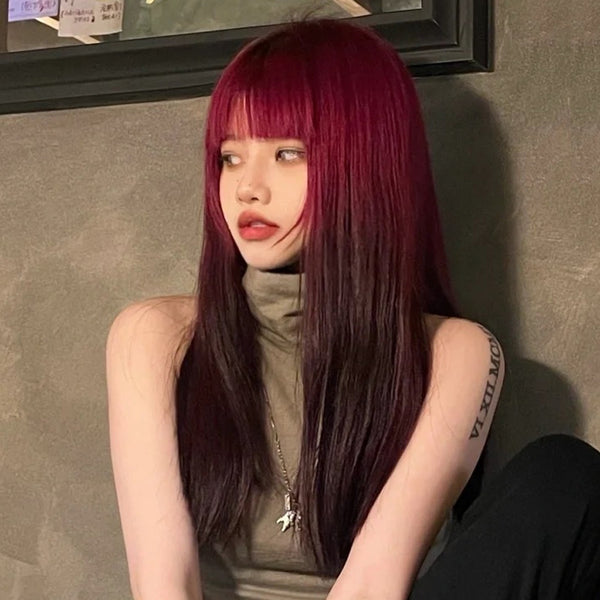 y2k raspberry red wig  KF11081