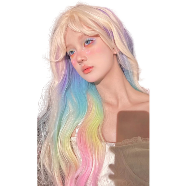 rainbow long curly hair KF11094