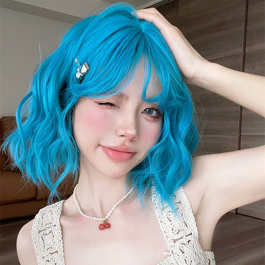 Ocean blue short curly wig  KF70161