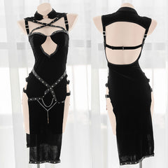 Dark Hollow Slit Cheongsam Dress  KF83944