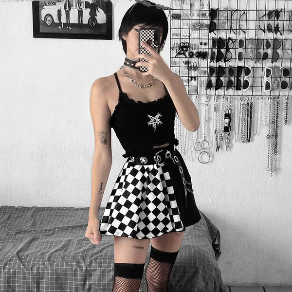 punk black and white skirt  KF70330