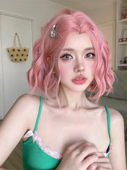 pink short curly wig  KF70157