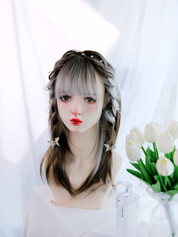 Silver gray long straight wig  KF70124