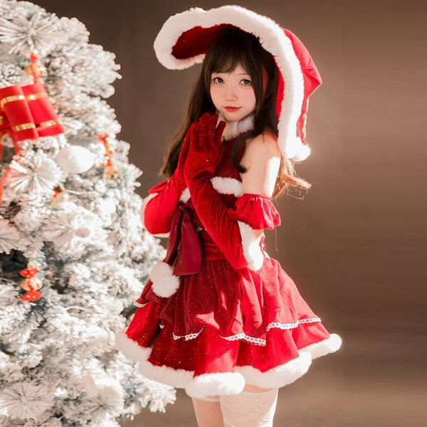 Christmas Lace Up Velvet Lingerie Set  KF705740