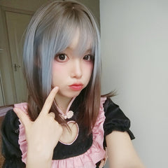 Blue Brown Gradient Long Straight Wig  KF70125
