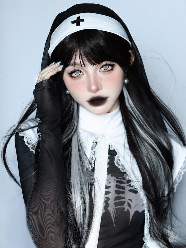 Harajuku black and white wig  KF11297