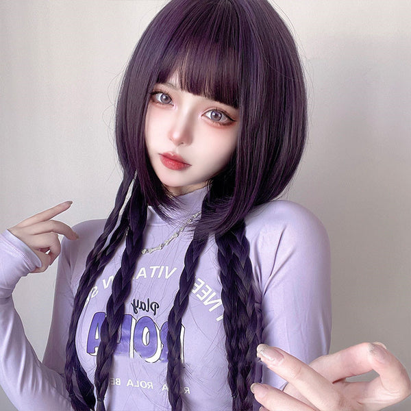 purple long straight hair wig  KF70167