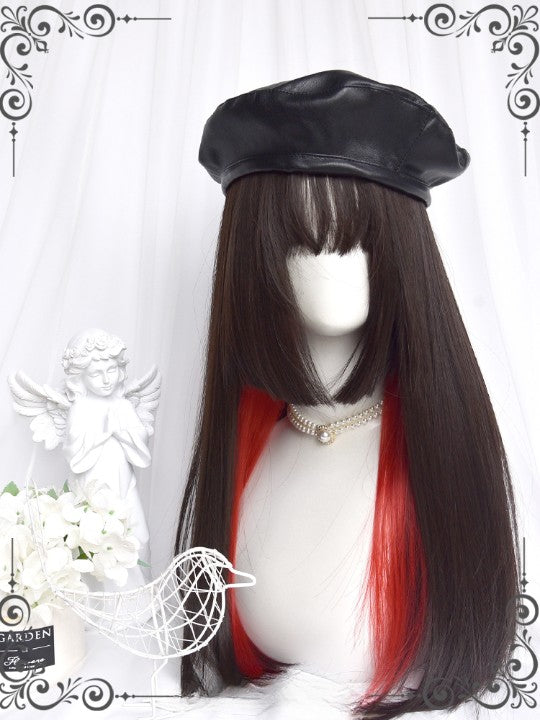 Black and red long straight wig  KF11097