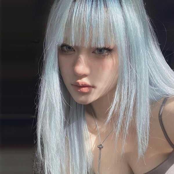 blue straight wig KF11012