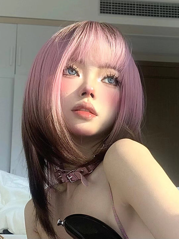 pink gradient brown wig  KF11021