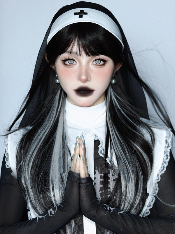 Harajuku black and white wig  KF11297