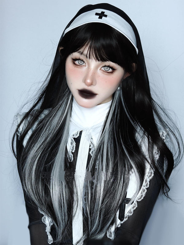 Harajuku black and white wig  KF11297