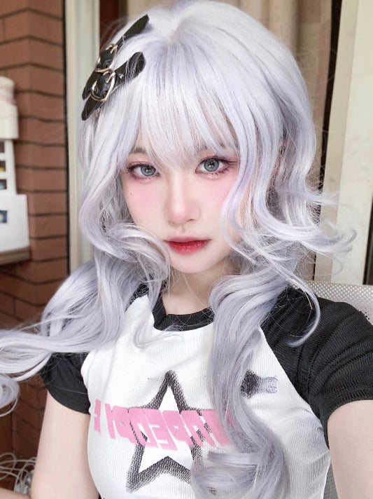 Silver gray long curly wig  KF11112