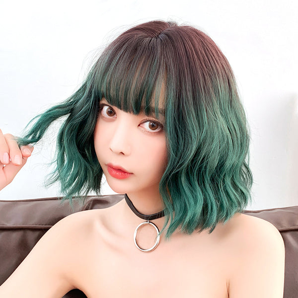 Green short curly wig  KF90285