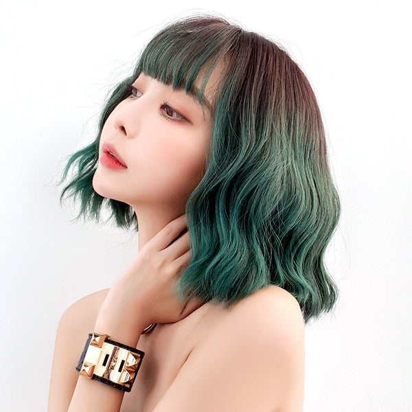 Green short curly wig  KF90285