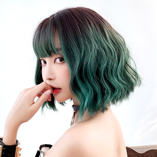 Green short curly wig  KF90285