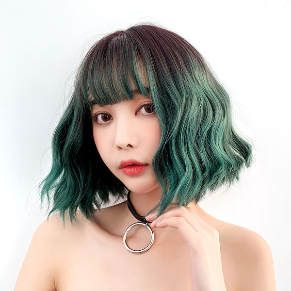 Green short curly wig  KF90285