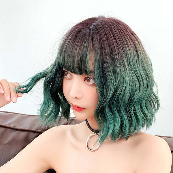 Green short curly wig  KF90285