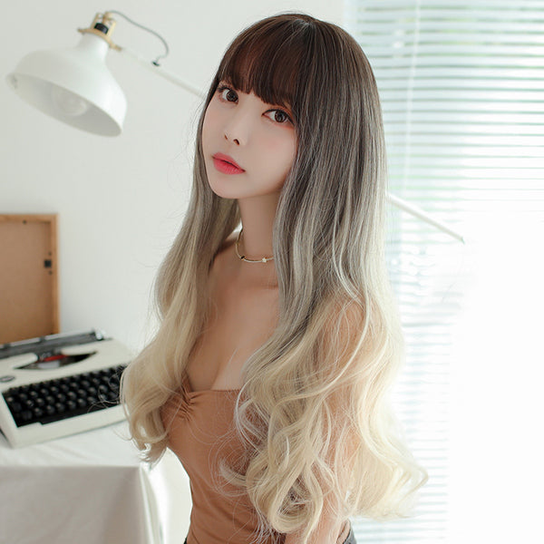 Three-color gradient long curly hair wig  KF81388