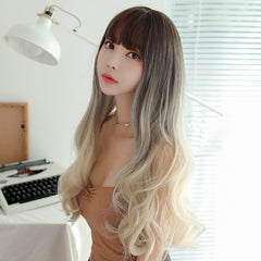Three-color gradient long curly hair wig  KF81388