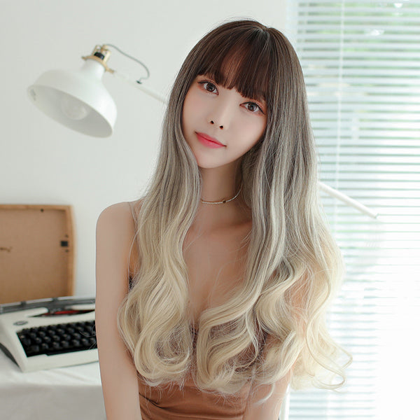 Three-color gradient long curly hair wig  KF81388